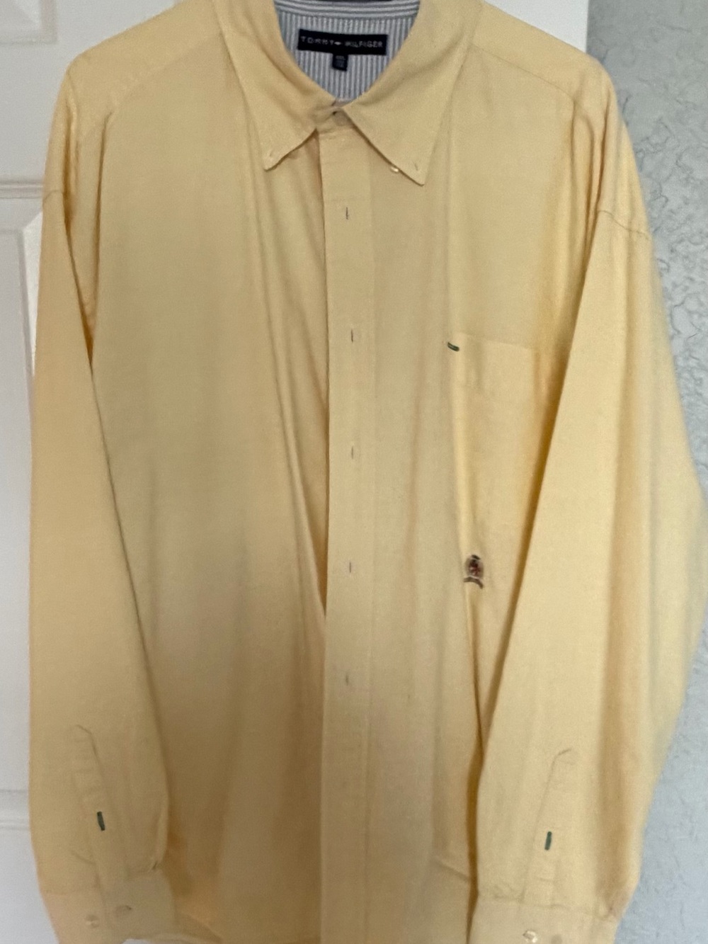 Tommy Hilfiger Men’s Yellow Casual Button-Down Shirt with Chest Logo Size XXL